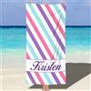 NIBESSER Telo Mare Personalizzato con Nome Telo Mare Microfibra Morbido 76x152 cm Asciugamano Mare Antisabbia Leggero Asciugamano da Spiaggia Asciugatura Rapida, Strisce Rosa Viola Celeste