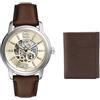 FOSSIL Orologio da Uomo Everett in Pelle Marrone e Portafoglio Ingram, Set
