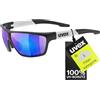 uvex sportstyle 706, occhiali sportivi unisex, specchiato, campo visivo privo di appannamenti, black matt white/blue, one size