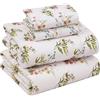 Ruvanti Lenzuola in 100% cotone, 4 pezzi, in percalle morbido e traspirante, con tasca profonda 40,6 cm, standard hotel, sensazione fresca, resistente, perfetto set di lenzuola floreale, felicità