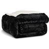 Kono Coperta in pile sherpa, 130 x 150 cm, morbida, morbida, reversibile, in microfibra, tinta unita, per letto, divano, divano (nero, viaggio/singolo)