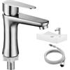 BORDEAG Rubinetto Bagno Lavabo, Acqua Fredda in Acciaio Inossidabile, Miscelatore Lavabo Bagno Monocomando con Flessibili e Testa Mobile, Rubinetto Bidet con Tubo di Collegamento 80 cm per Lavabo Ospiti