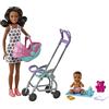 Barbie - Skipper Babysitter Playset con bambola babysitter con capelli castani ricci, passeggino, bebè e 5 accessori, Giocattolo per Bambini 3+ Anni, HHB68