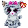 Ty - Beanie Boos Kiki il Gattino, Peluche gatto grigio tigrato, Occhioni Glitter, fiocco rosa, 15 CM, T37190