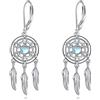 VONALA Orecchini acchiappasogni, in argento Sterling 925, con pietra di luna, chiusura a monachella, con piuma celtica, pendenti, gioielli bohémien, idea regalo per donne