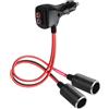 SinLoon Adattatore splitter per accendisigari da 12 V, con 2 interruttori indipendenti, 16 AWG, 1 maschio a 2 prese femmine, cavo di alimentazione splitter Y con fusibile da 15 A, 0,3 M/1 FT