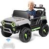 MINENICE Auto elettrica per bambini, auto per bambini, 12 V, con telecomando 2,4 G, portata massima 50 kg, veicoli con luci a LED, musica, clacson, funzioni USB (grigio)