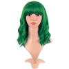 MapofBeauty 14 Pollice Corto Wavy Bob Parrucche Ricci Parrucca,Erba Verde | Shoulder Lunghezza,Flat Bang,Capelli Sintetico