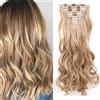 Cybelleza Extension Clip Capelli Mossi 8 Fasce Estensioni per Capelli Sintetici Lunghi Allugamento Effetto Naturale Ricci Full Head Set (Biondo)