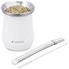 Navaris Yerba Mate Argentino Kit Completo - Bombilla per Mate Kit con Tazza e Spazzola per la Pulizia - Set con Zucca in Acciaio Inox Ø 8,2 x 10,5 cm da 300 ml - Bianco