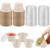 LPAMABA 50 Pz Piccoli Bicchieri di Carta per Salse,Contenitori Monodose per Salsa da Asporto da 100 ml,Mini Tazze per Campioni con 50 Pz Coperchi,Bicchieri di Carta per Snack per Salse Marmellate