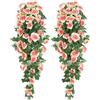 Yiyifor Piante Artificiali Appese, 2 Pezzi Ghirlanda di Fiori Rose Artificiali con Foglie Verdi per La Festa Nozze Casa Decorazione (champagne color)