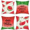 Bonhause Federe per Cuscini Anguria 45 x 45 cm Copricuscini Decorativi Verde Rosso Frutta Home Sweet Home Federa per Cuscino Divano Letto Casa Decorazione Set di 4