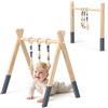 COSTWAY Palestrina per Bambini, Palestrina con Giocattoli per Dentizione Sviluppo Cerebrale Stimolazione Sensoriale, Pieghevole, in Legno, per Bambini 3+ Mesi (Grigio)