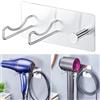 XILIMOR Supporto per asciugacapelli da Bagno a Parete Senza Foratura, in Acciaio Inox con mensole di Supporto, Supporto per asciugacapelli, da incollare per Bagno, Camera da Letto, Hotel (Argento)