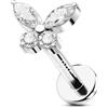 OUFER 16G Farfalla Piercing Trago Filettato Interno Piercing Helix Argento 925 Lip Stud Trasparente CZ Conch Lobe 6 mm Gioielli Per Il Corpo per Donne