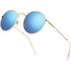 HENGOSEN Occhiali da sole rotondi polarizzati da uomo: occhiali da sole rotondi retrò per uomo donna occhiali da sole in metallo hippy viaggi guida, 06 oro/Blu, M
