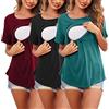 Generic Maglietta premaman in maglia a maniche corte girocollo tinta unita asimmetrica per allattamento al seno, confezione da 3 magliette premaman per San Valentino, vino, XXL