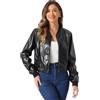 Allegra K Giubbotto Bomber da Donna in Ecopelle con Zip da Moto Cappotto Corto in PU Nero L