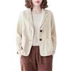Goolecrimp Giacca Donna in Cotone e Lino Blazer Primavera e Estate Sciolto Casual Monocolore Risvolto Maniche Lunghe Fibbia Sottile (Beige,3XL)