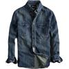Suncadmious Camicia da uomo in denim a righe vintage primaverili con bottoni manica lunga doppia tasca frontale casual classica con patta in rilievo vestibilità slim (Blu,L)