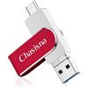 Chasisna Chiavetta USB da 256 GB 3 in 1 per iphone con USB, iOS e connettore TypeC, compatibile con i-phone, i-Pad, PC e Android per trasferire foto e video (rosa)