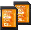 Ediloca SD Card 128GB UHS-II Classe V60 per Fotocamere Professionali, Scheda SD ad Alta Velocità 300MB/s Impermeabile e Antishock, Memory Card Compatibile con Canon 4K/6K Video(EF8 2Pack)