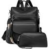 YALIZHNA Zaino da donna per pelle zaino da viaggio con portafoglio,Impermeabile Antifurto Borse da donna, Nero , L