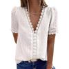 SHEKINI Camicia Donna Elegante Pizzo Maglietta Chiffon Donna Maniche Corte Camicetta con Scollo a V Blusa Estivi Casual Top T Shirt Manica Corta Casual Abbigliamento Donna