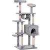 PawHut Albero Tiragraffi a Colonna da 165cm con Graffiatoio e Trespoli per Gattini e Gatti Adulti di Max. 4.5kg, Grigio, 60x50x165cm