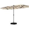 COSTWAY Ombrellone Doppio da Giardino con Base, Ombrellone da Giardino con 36 Luci LED, Ombrellone Rettangolare con Manovella, 400 x 200 cm, per Giardino, Piscina (Beige)