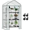 WOLTU Serra da Giardino, con Ruote, Serra da Balcone, 70x50x131 cm, Copertura in PE 140 g/m², Porta a Zip Avvolgibile, per Svernamento con 3/4 Ripiani, per Interni ed Esterni, Bianco