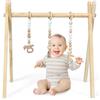 RELAX4LIFE Palestrina Neonato Legno Montessori, Palestrina per Neonati con 3 Catene Diverse Rimovibili, Baby Gym Palestra Multifunzione per Bambini (Naturale)