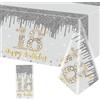 POPOYU Tovaglia per 18 compleanno, Happy Birthday, in argento e oro, decorazione da tavolo per 18° compleanno, 137 x 274 cm, rettangolare, impermeabile, tovaglia per tutto il buon 18° compleanno, decorazione