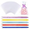 SUBTAVIK Confezione da 50 sacchetti in cellophane trasparente per alimenti, biscotti, con 50 fiocchi in colori misti, per regali, imballaggi, sacchetti per dolci, sacchetti regalo trasparenti (15,2 x 25,4 cm)