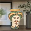 Ceramiche di Caltagirone Sofia Testa Tuareg h 16 cm, Verde e Arancio | Ceramica Caltagirone - 15 cm / Linea Verde e Arancio / Uomo (Viso Bianco)
