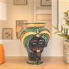 Ceramiche di Caltagirone Sofia Testa Tuareg h 16 cm, Verde e Arancio | Ceramica Caltagirone - 15 cm / Linea Verde e Arancio / Uomo (Viso Moro)