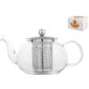 H&H Teiera Design Infusion in vetro borosilicato con coperchio e filtro in acciaio inox 18/10 lt 1,5