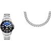 Fossil Orologio da uomo Blue Dive e Collana in acciaio inossidabile argento, Set