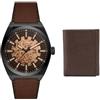 FOSSIL Orologio da Uomo Heritage in Pelle Marrone e Portafoglio Ingram, Set