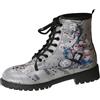 Ulalaza Stivali da donna Punta tonda Tacco largo Stivaletti con plateau gotico Stivali da combattimento da motociclista punk stringati Stivaletti corti in pelle con stampa multicolore