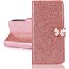 BLOTECH Custodia Glitter for Huawei P10 Lite Cover Bling Glitter Brillantini Portafoglio Brillante Rosa Gold Leather Case Shell Wallet Premium PU e Glitter Brillanti 3D Farfalla Cover per Huawei P10 Lite