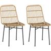 HOMCOM Set 2 Sedie per Cucina e Soggiorno Stile Boho in Rattan PE e Acciaio, 45x57x83 cm, Giallo|Aosom