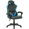 San Marco Poltrona da gaming nera e blu sedia ergonomica con cuscino lombare e cervicale per l'utilizzo prolungato anche in ufficio.