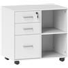 HOMCOM Cassettiera Ufficio Portadocumenti con Ruote, Mobile Ufficio in Legno con 2 Scomparti e 3 Cassetti con Serratura e Chiavi, per Studio e Ufficio, 60x40x56 cm, Bianco
