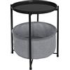 ML DESIGN modern living ML-Design Tavolino da Caffè Salotto con Vassoio Rimovibile e Cesto Portaoggetti Spazio per Stoccaggio in Tessuto Rotondo Nero 45,5 x 52,5 cm Comodino in Stile Nordico per Soggiorno Camera da Letto