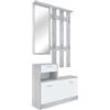 Bricozone Mobiletto Mobile da Ingresso con Scarpiera e Specchio Guardaroba Con 6 Ganci Appendiabito Arredamento Arredo Sala Ingresso Corridoio 97 x 35 x 25 cm (Bianco Cemento)