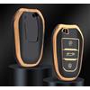 Car Passion Cover Guscio Chiave TPU Lucida Compatibile Con Peugeot 308 408 508 2008 3008 5008 Citroen C4 DS3 DS4 DS5 Silicone 3 Tasti Custodia Protezione Telecomando Auto Dorato (Nero - Oro)