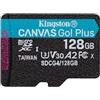 Kingston Canvas Go Plus microSDXC Scheda Di Memoria Gen4 200MB/s A2 U3 V30 128GB Confezione Singola Senza Adattatore-SDCG4/128GBSP