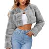 Generic Cappotto corto da donna in finta pelliccia giacca invernale in pelliccia sintetica capispalla tinta unita spessa crop giacca donna cardigan caldo cappotto corto, grigio., XL